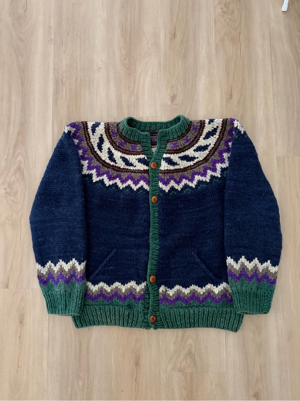 Navy Hand-Knitted Cardigan Sweater Size Women's Medium/Large